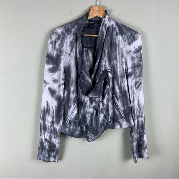 I•N•C: Retro Biker Tie Dye Slouchy Motto Off Center Full Zip Up Jacket Small - Picture 1 of 5